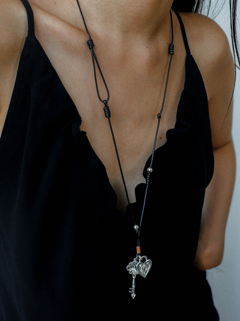 Key & Heart Pendant Rope Necklace