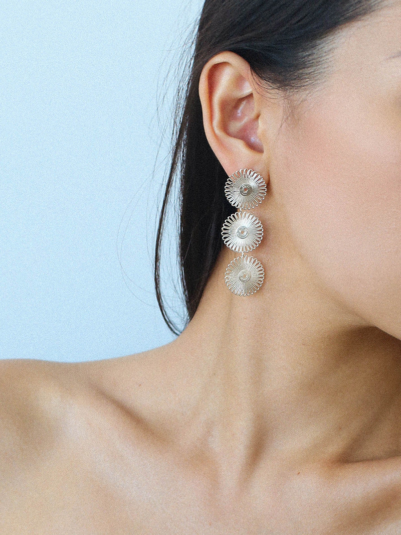 Brushed Hollow Sunflower Drop Earrings