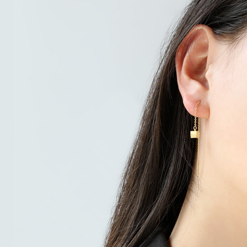 Golden Cube Threader Earrings