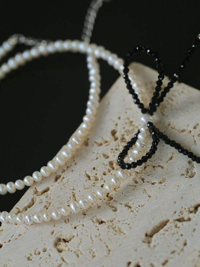 Rice Pearl & Black Spinel Bowknot Choker