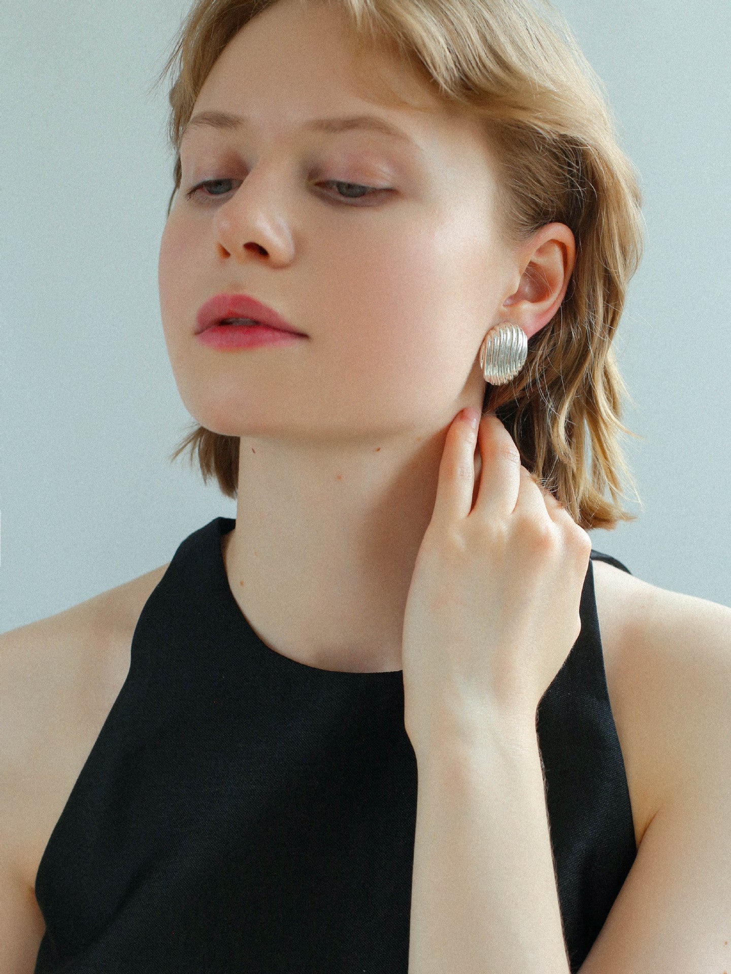 Striped Oval Metal Stud Earrings