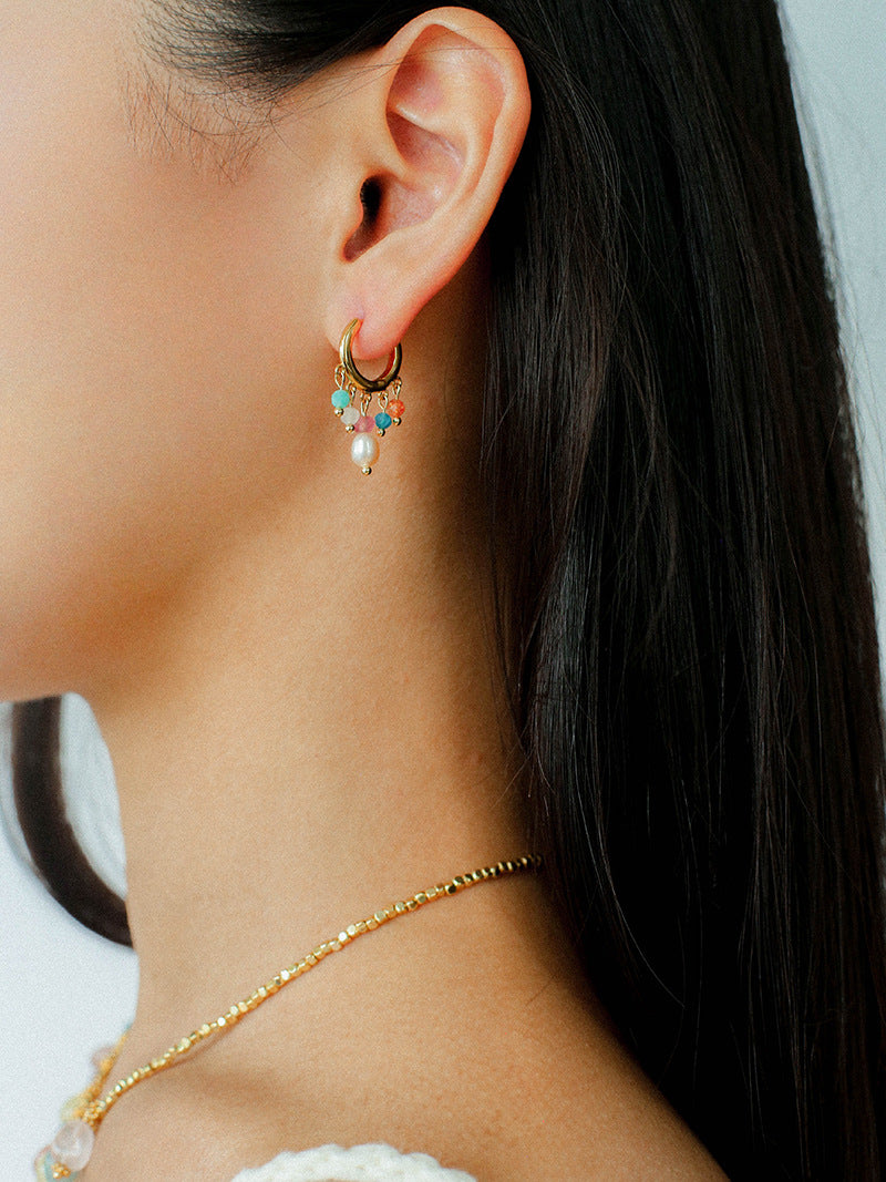 Candy Gemstone Dangle Hoops Earrings