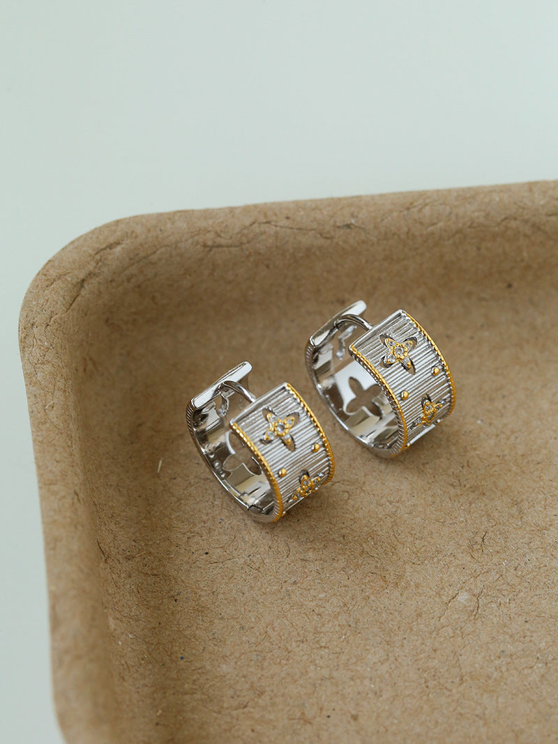 925 Silver Carved Cross Hoop Earrings