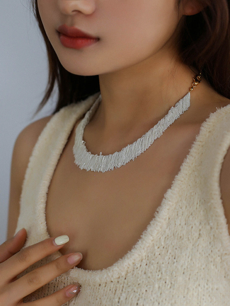Milky Way 925 Silver Woven Tassel Collar Necklace