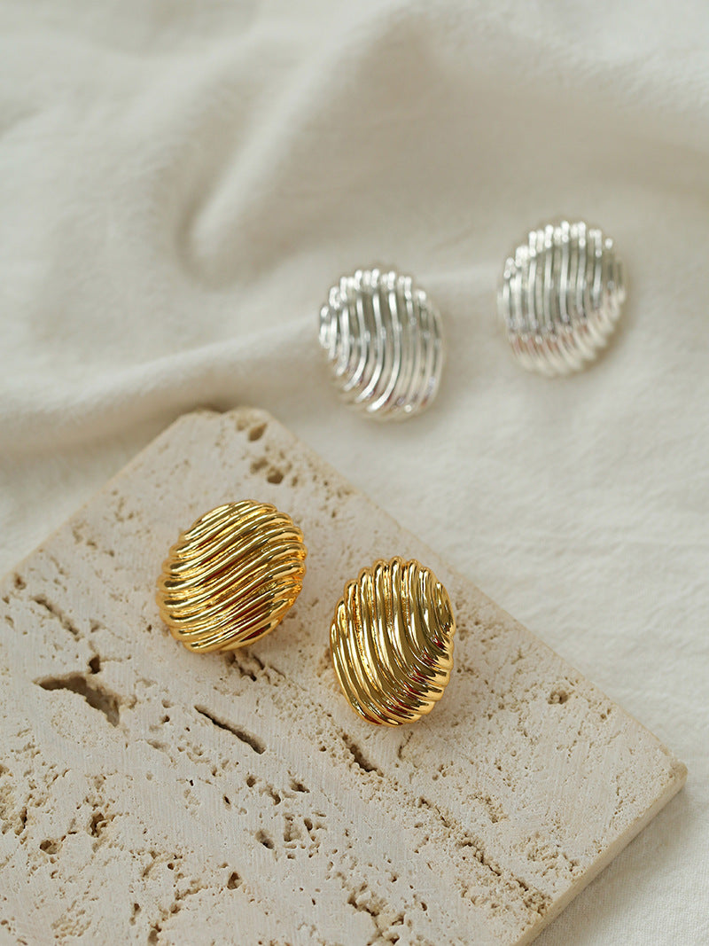 Striped Oval Metal Stud Earrings