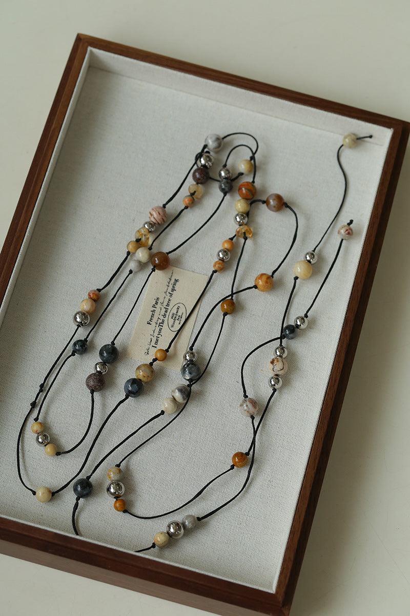 Painters Agate Beaded Lariat Necklace