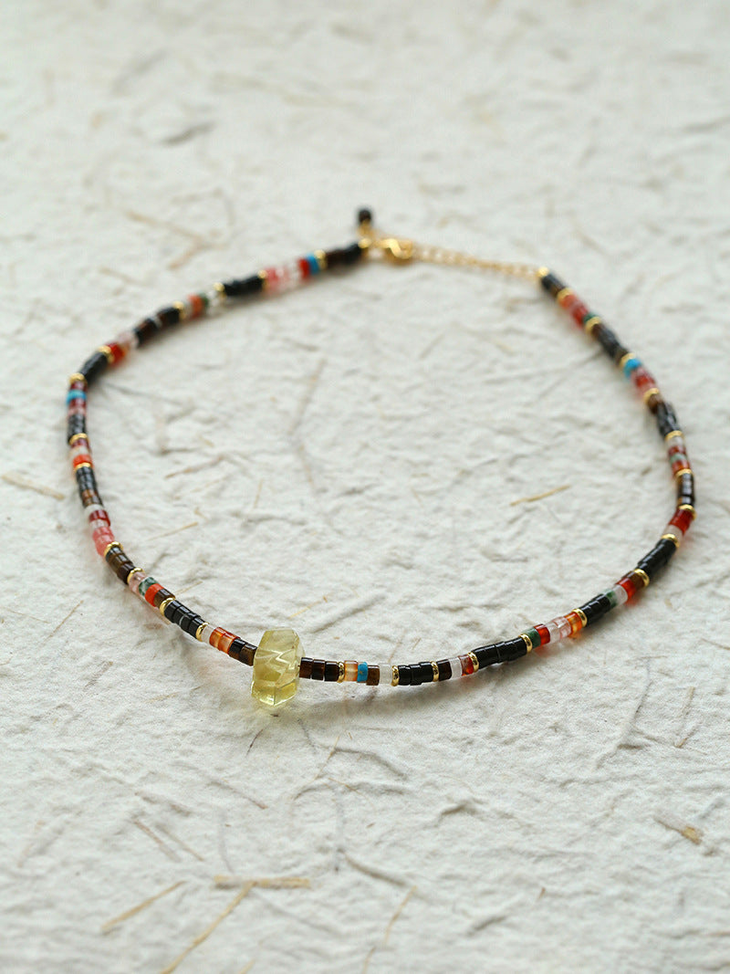 Golden Citrine Beaded Necklace Description: