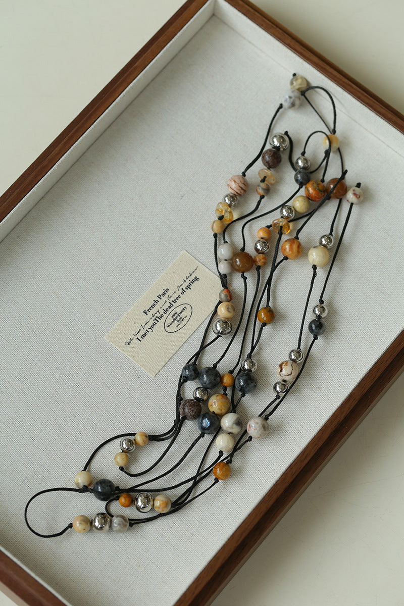 Painters Agate Beaded Lariat Necklace