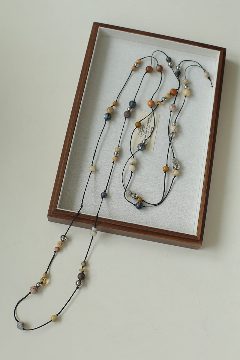 Painters Agate Beaded Lariat Necklace