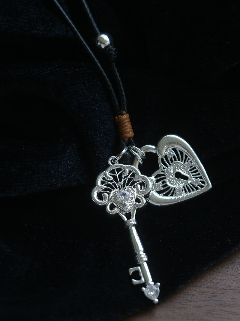 Key & Heart Pendant Rope Necklace