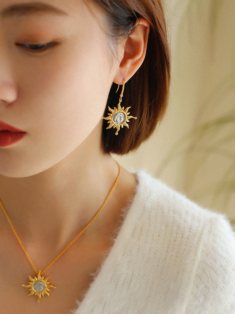 Apollo Sunburst Coin Drop Earrings