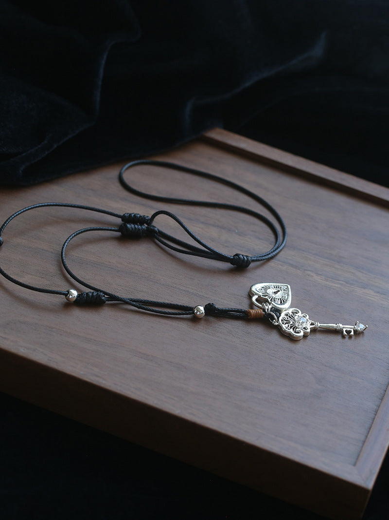 Key & Heart Pendant Rope Necklace