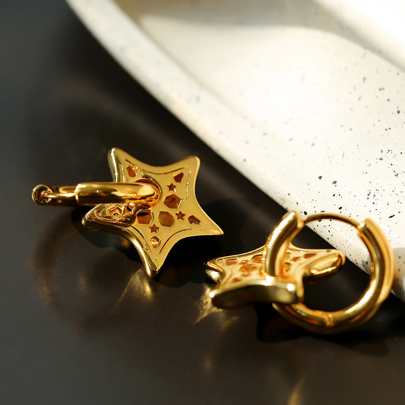 Gold Star Hoop Earrings