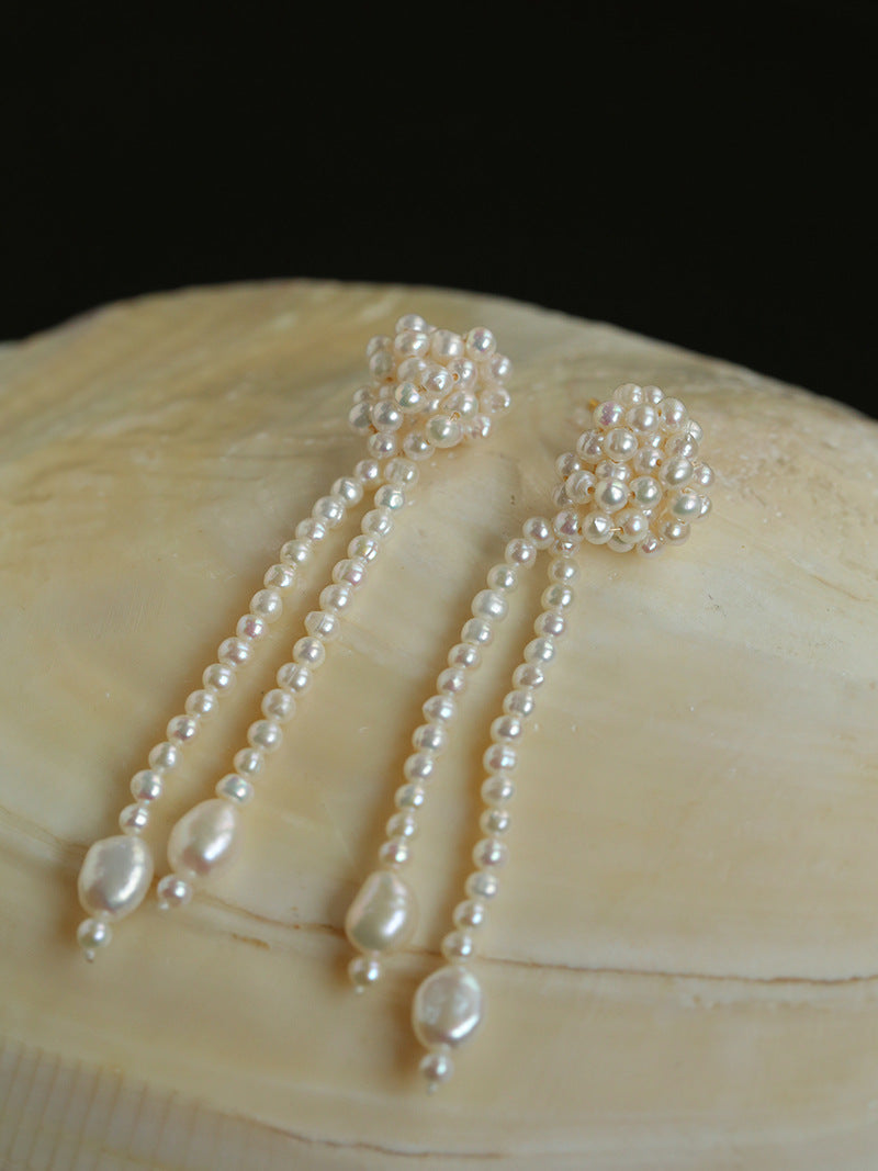 Knotted Pearl Tassel Earrings
