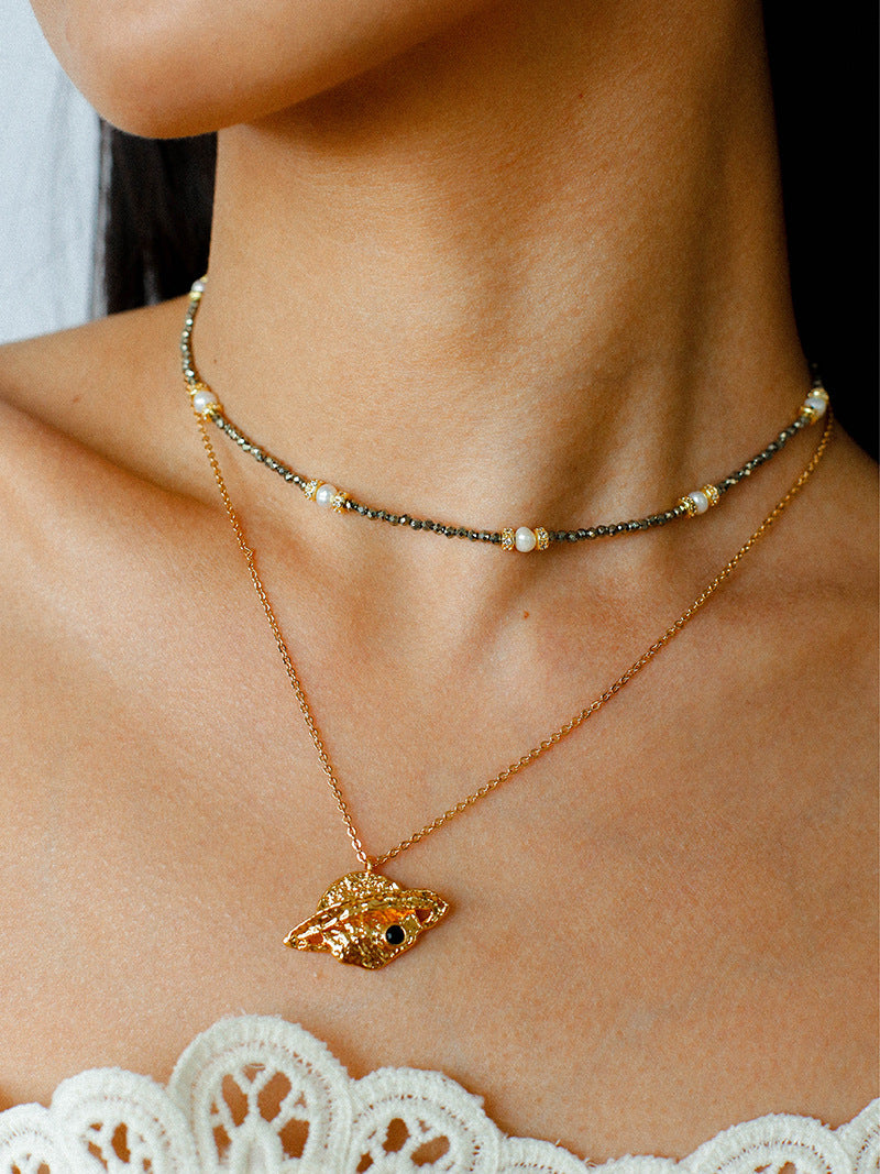 Boho Golden Pyrite & Pearl Choker