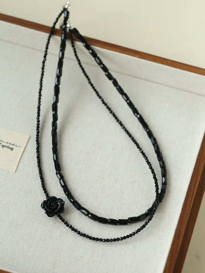 Noir Bloom Double-Layer Choker Necklace