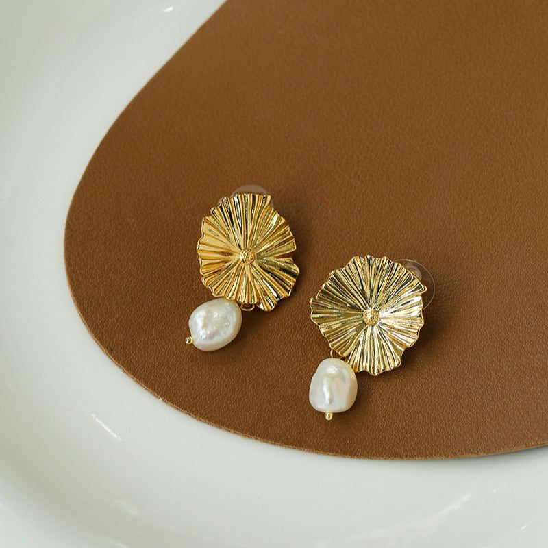 Lotus Leaf Pearl Drop Earrings