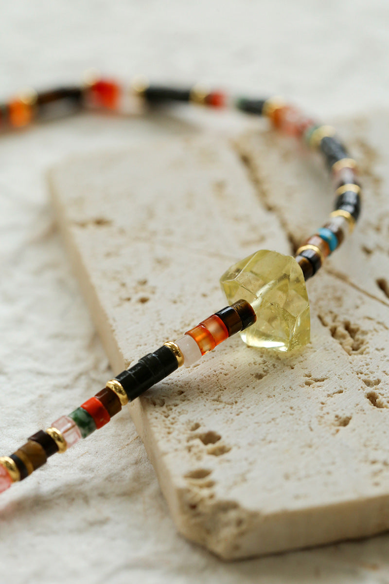 Golden Citrine Beaded Necklace Description: