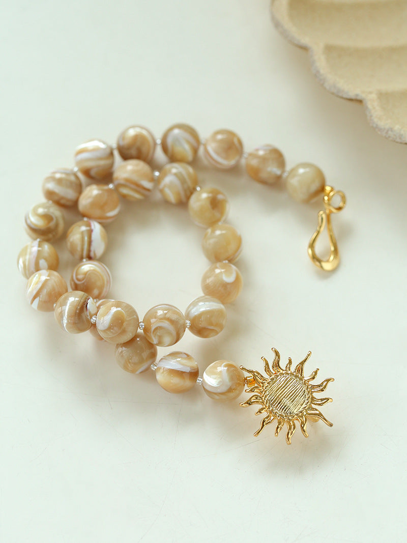 Sun Clasp Horse Conch Chunky Beaded Necklace