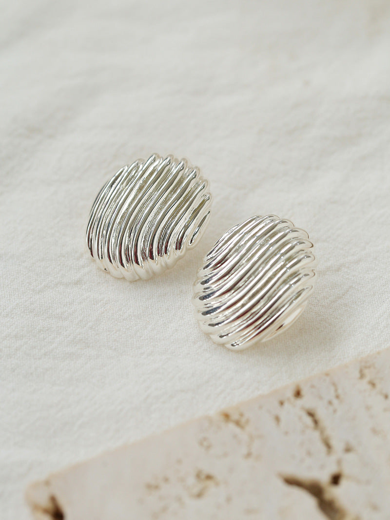 Striped Oval Metal Stud Earrings