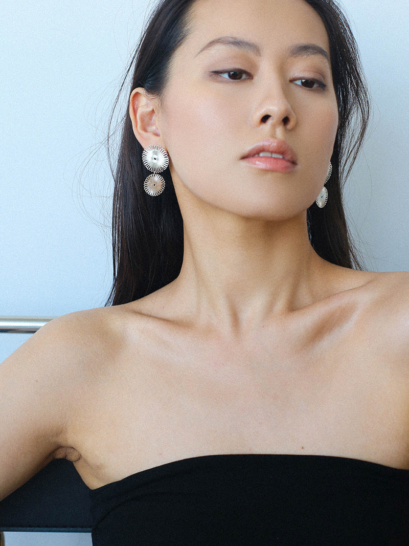 Brushed Hollow Sunflower Drop Earrings