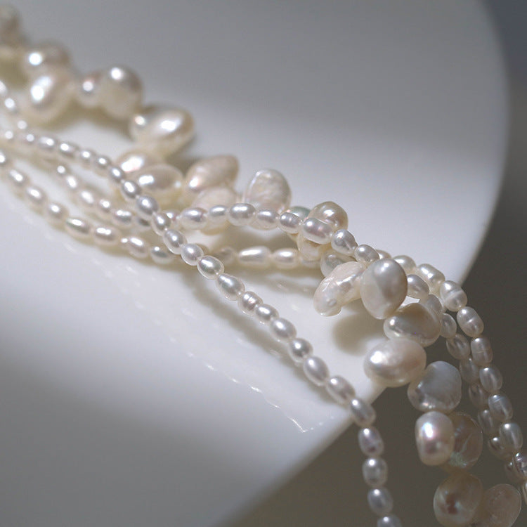 Layered Baroque Rice Pearl Necklace