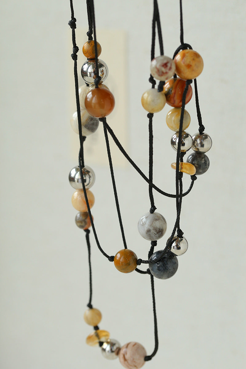 Painters Agate Beaded Lariat Necklace