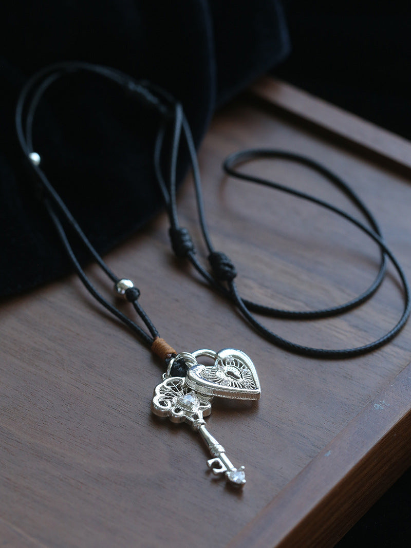 Key & Heart Pendant Rope Necklace
