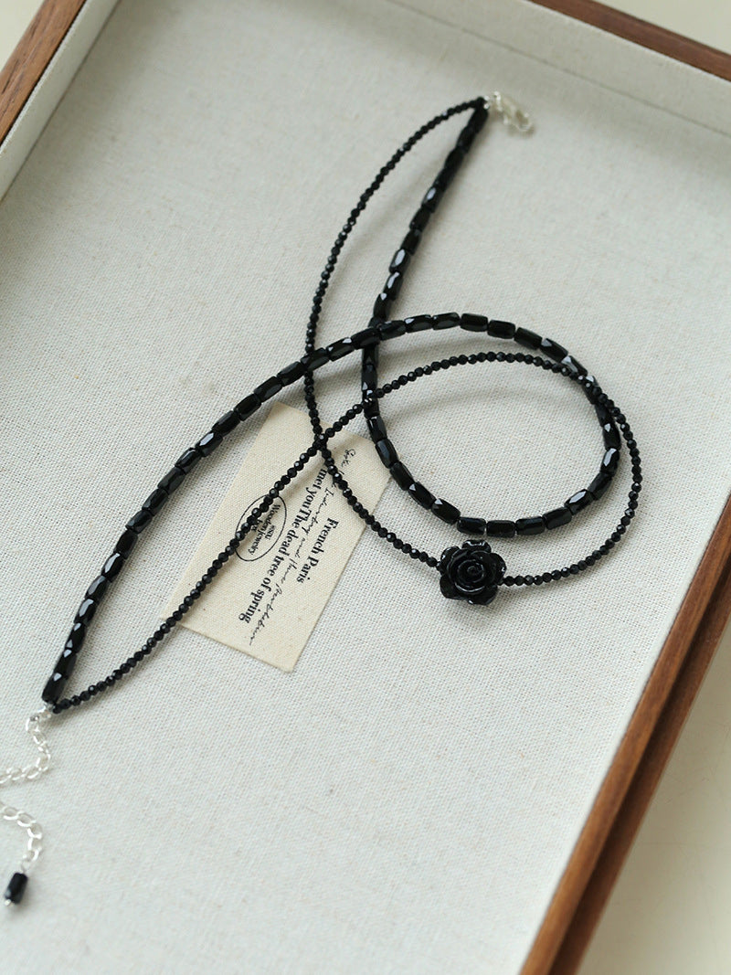 Noir Bloom Double-Layer Choker Necklace