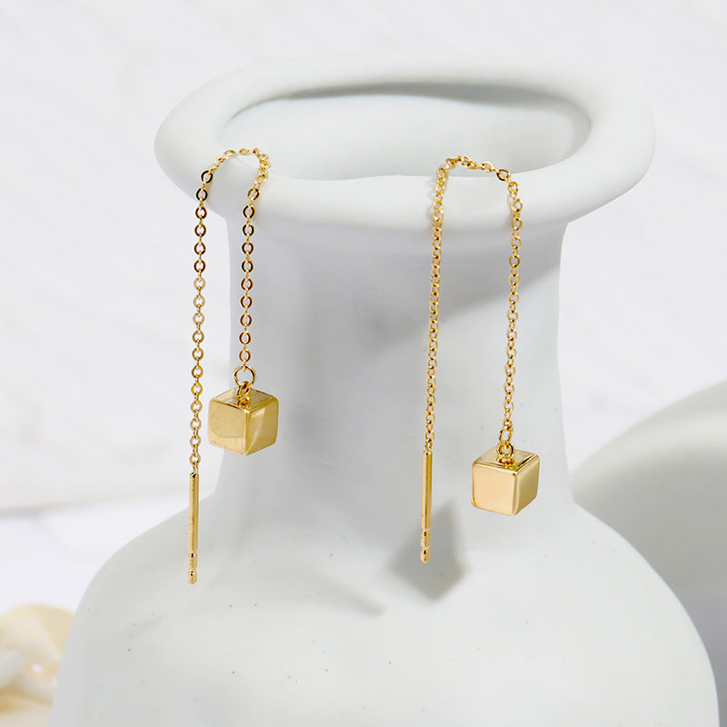 Golden Cube Threader Earrings