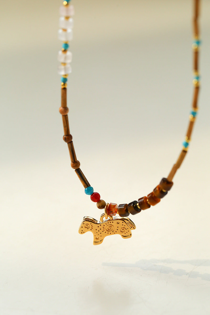 Boho Horse Pendant Gemstone Necklace