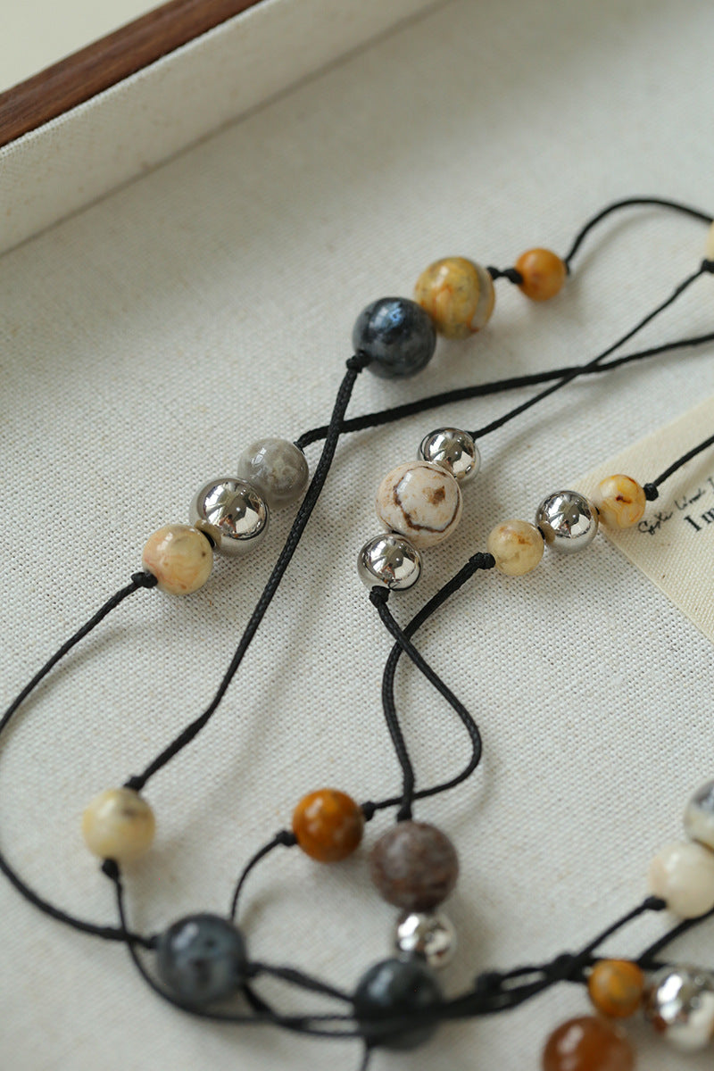 Painters Agate Beaded Lariat Necklace