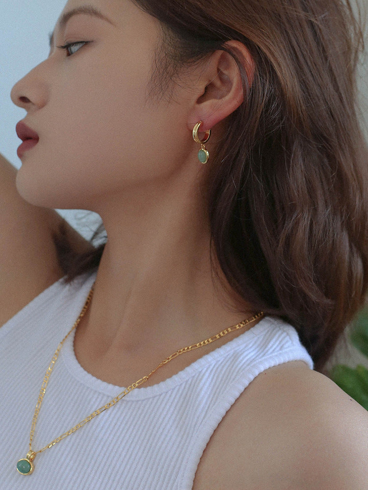 Green Aventurine Drop Hoop Earrings