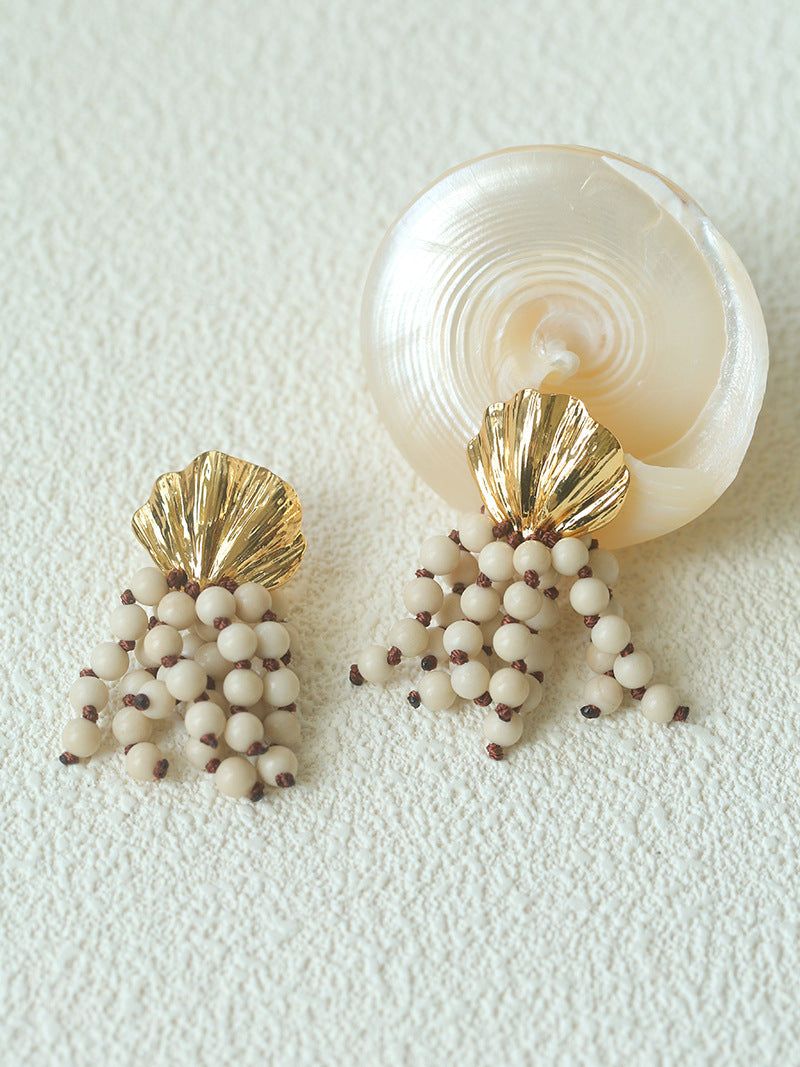 Shell Beaded Tassel Earrings