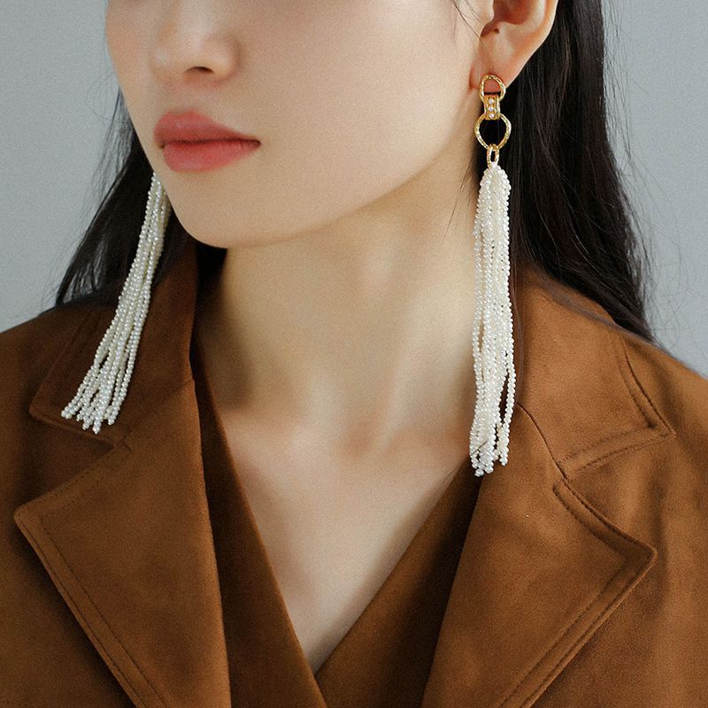 Ocean Veil Long Baroque Pearl Tassel Earrings