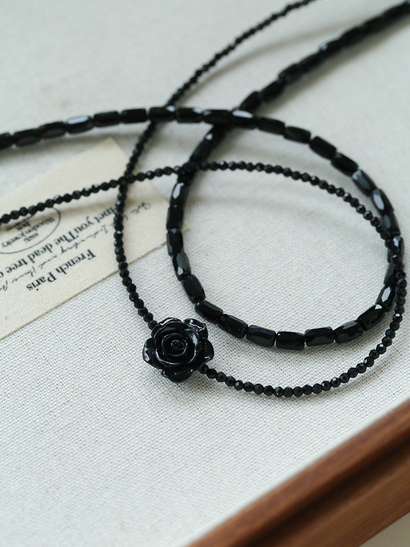 Noir Bloom Double-Layer Choker Necklace