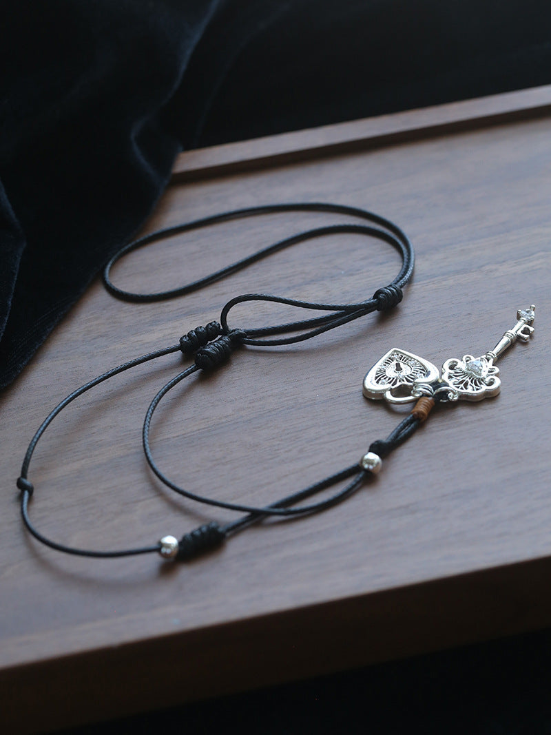 Key & Heart Pendant Rope Necklace