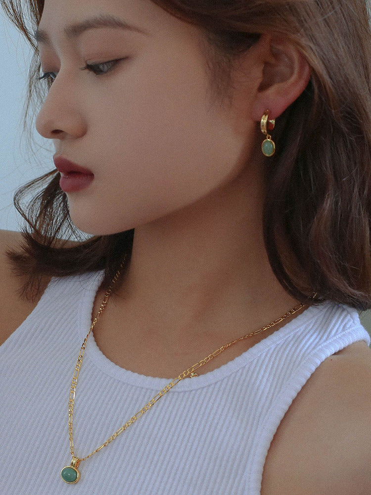 Green Aventurine Drop Hoop Earrings
