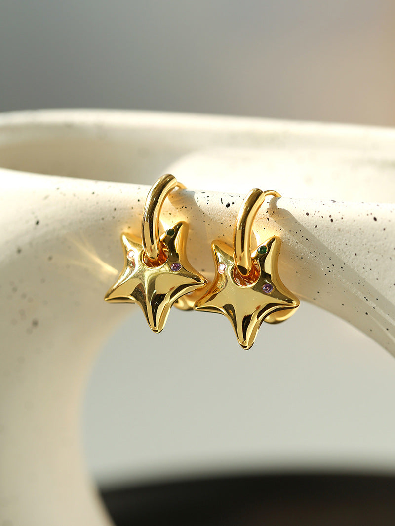 Gold Star Hoop Earrings