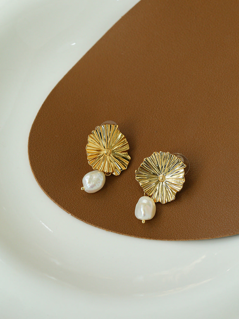 Lotus Leaf Pearl Drop Earrings