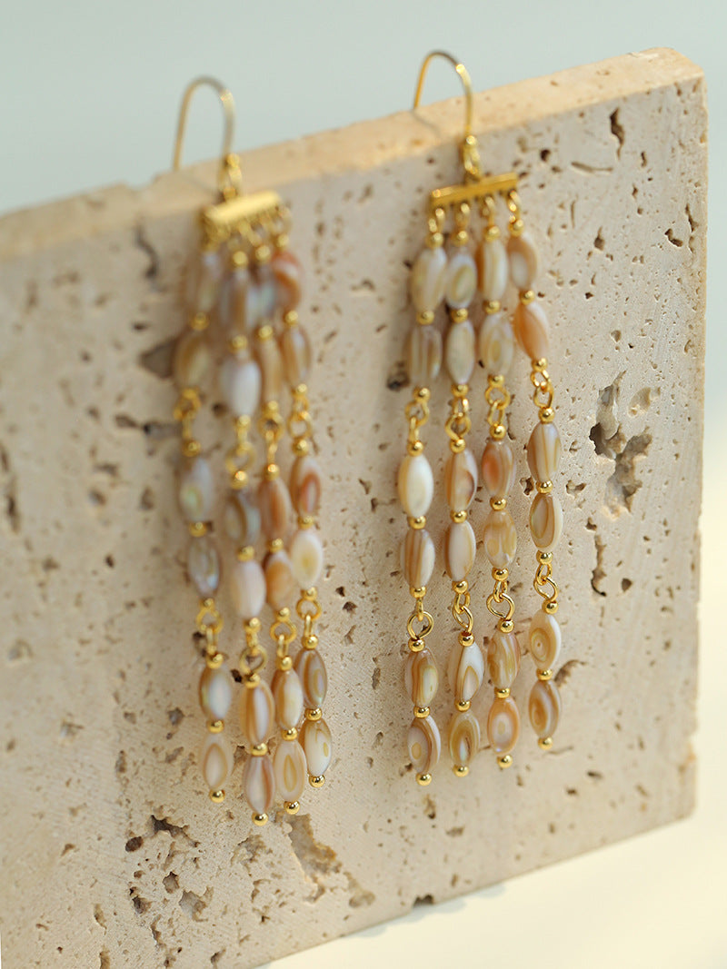 Handwoven Shell Beads Tassel Earrings