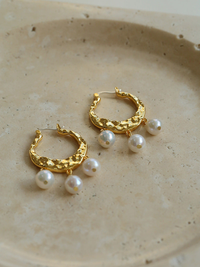 Geometric Triple Teardrop Pearl Earrings