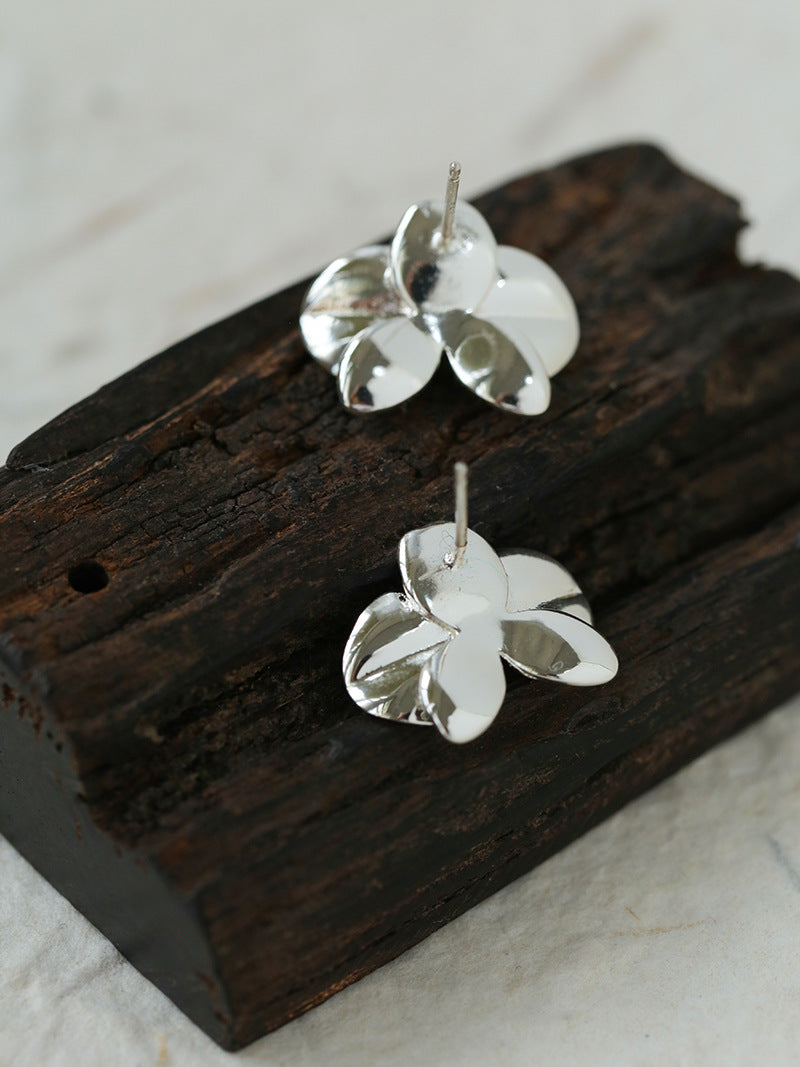 Silver Orchid Pearl Stud Earrings