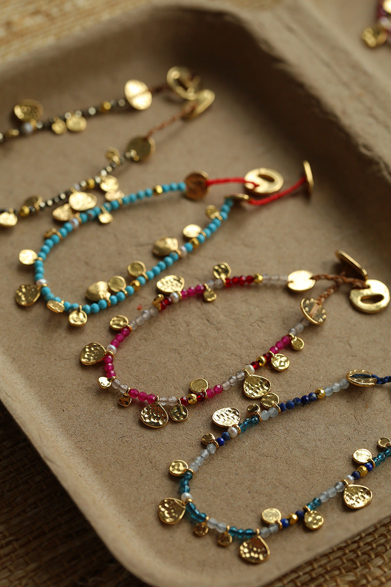 Boho Gemstone Coin Beaded Bracelet