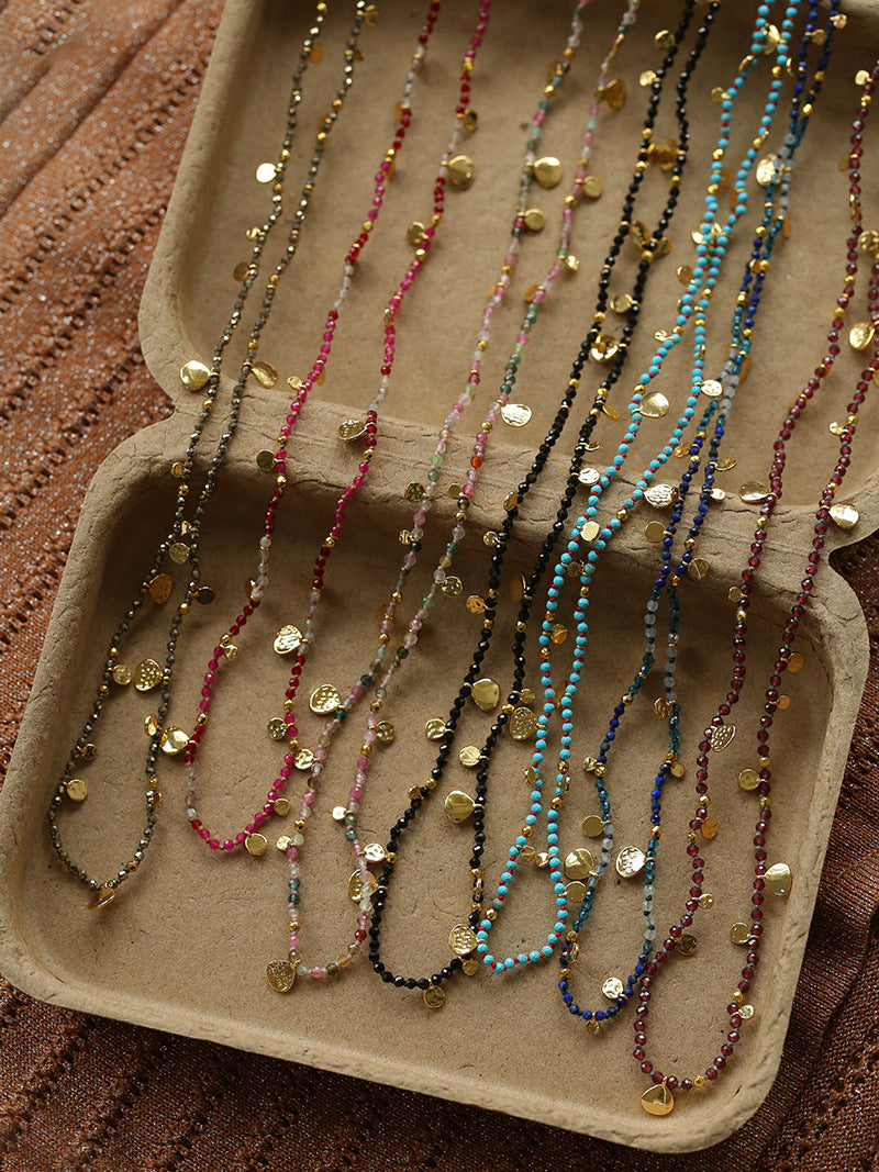 Boho Gemstone Bead Disc Long Necklace