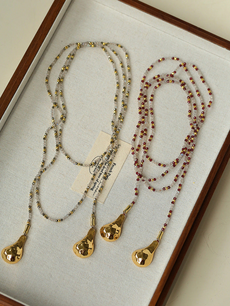 Bohemian Garnet & White Crystal Beaded Y-Necklace