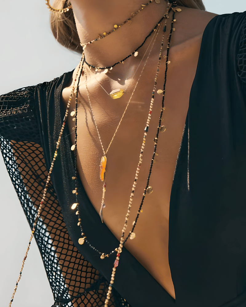 Boho Gemstone Bead Disc Long Necklace
