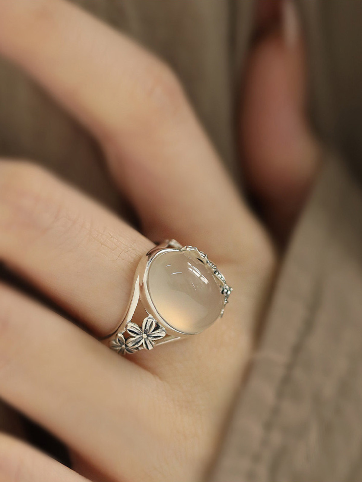 Moonlit Bloom Chalcedony Ring
