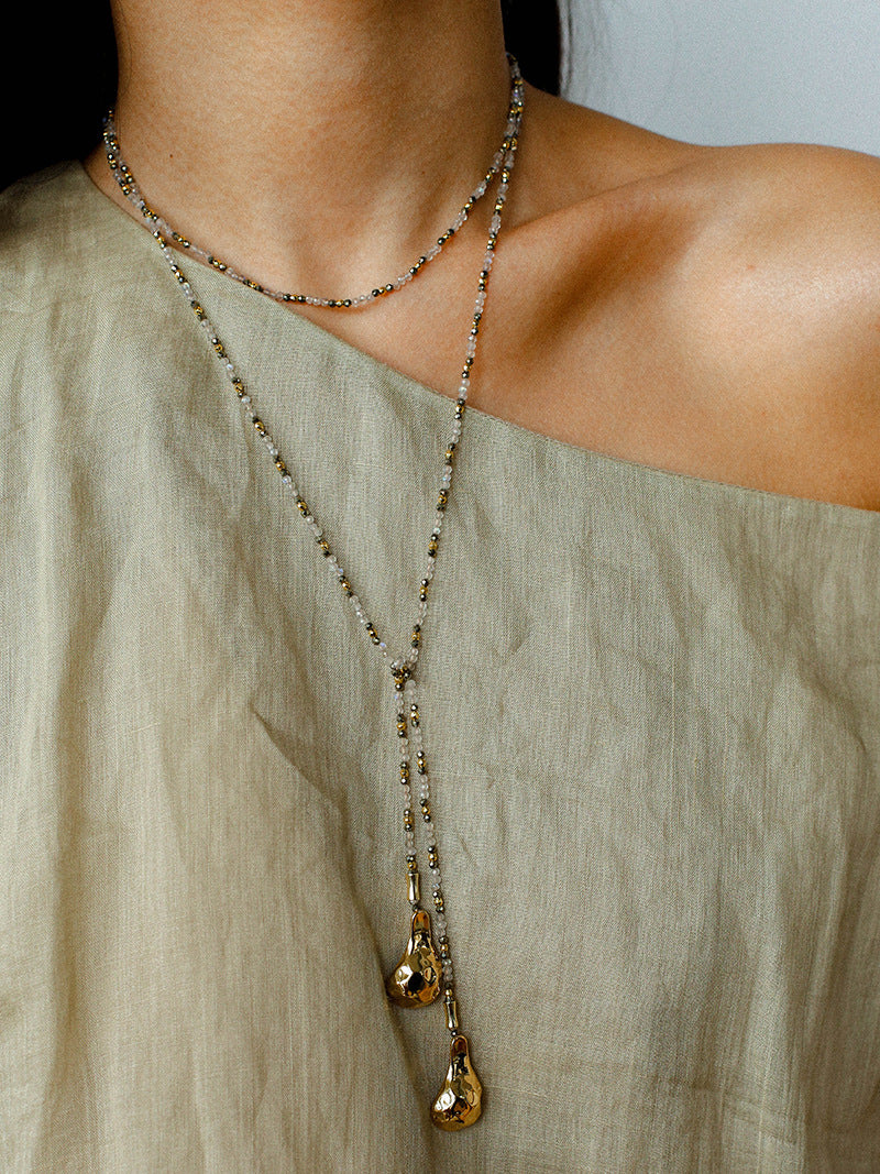 Bohemian Garnet & White Crystal Beaded Y-Necklace