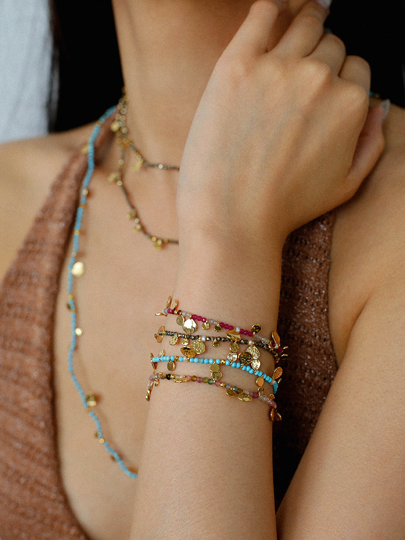 Boho Gemstone Coin Beaded Bracelet